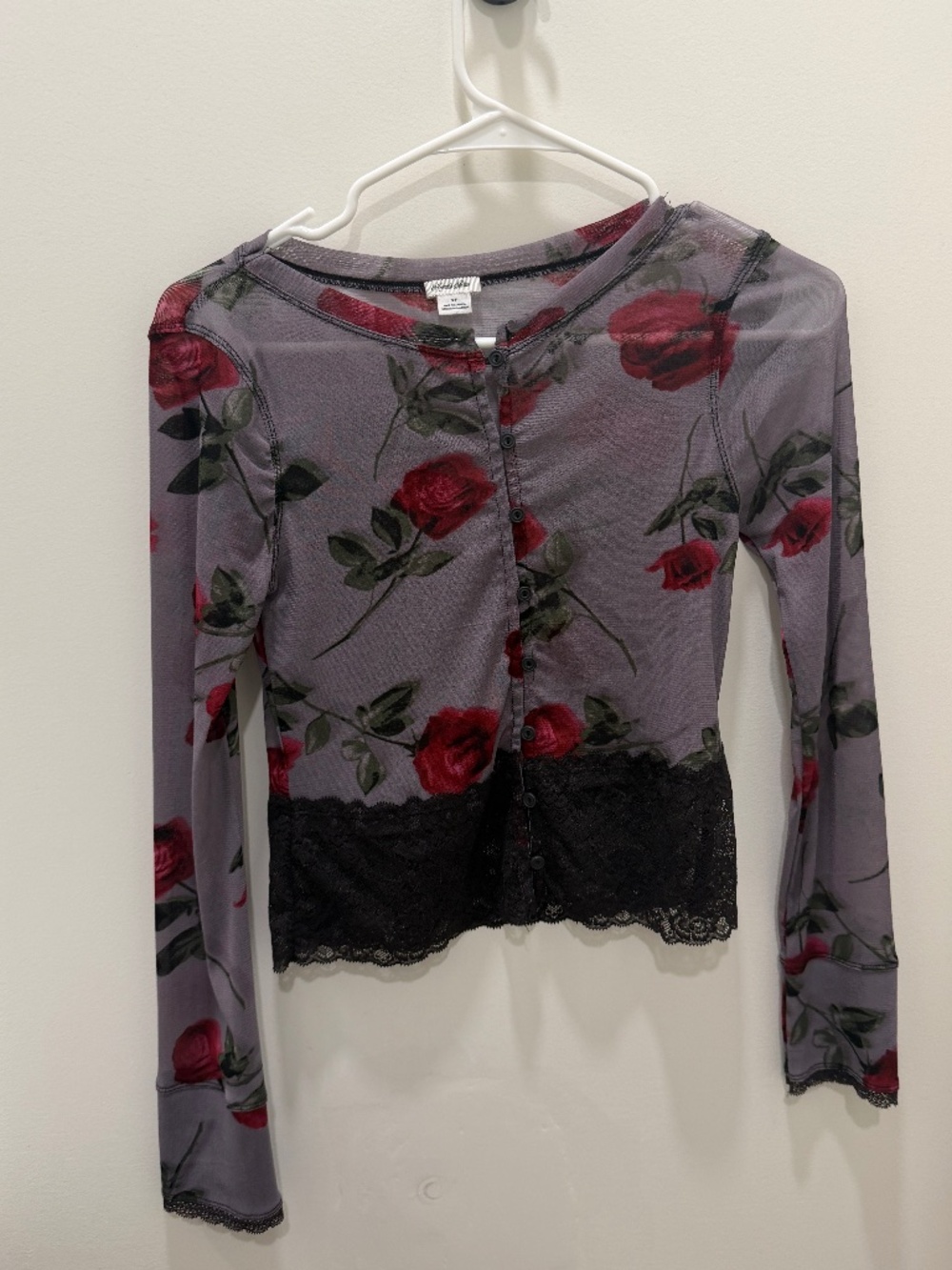 Kimchi Sheer Mesh Lace Trim Cardigan